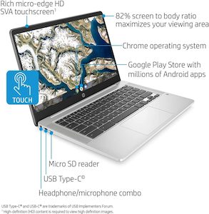 Computer: New HP Chromebook 4GB 128GB 14 Touch Screen SILVER