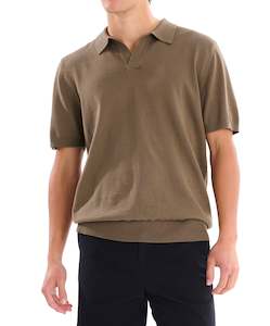 Thomas Cotton Knit Polo - Pecan Online 3 Wise Men NZ