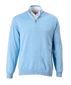 Henry Zip Neck Cotton Knit - Sky Blue Online 3 Wise Men NZ