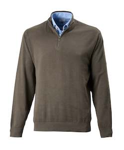 Menswear: Henry Zip Neck Cotton Knit - Brown Online 3 Wise Men NZ