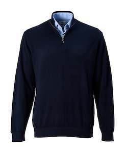 Henry Zip Neck Cotton Knit - Navy Online 3 Wise Men NZ