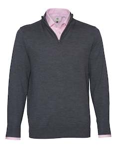 Harvey Zip Neck Merino Knit - Charcoal Online 3 Wise Men NZ