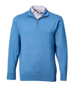 Harvey Zip Neck Merino Knit - Petrol Blue Online 3 Wise Men NZ