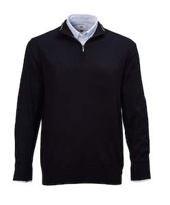 Harvey Zip Neck Merino Knit - Navy Online 3 Wise Men NZ