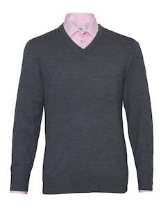 Fisher V Neck Merino Knit - Charcoal Online 3 Wise Men NZ