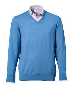 Fisher V Neck Merino Knit - Petrol Blue Online 3 Wise Men NZ