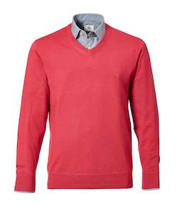 Fisher V Neck Merino Knit - Warm Red Online 3 Wise Men NZ