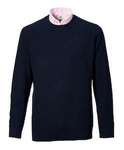 Menswear: Willis Crew Neck Cotton Knit - Navy Online 3 Wise Men NZ