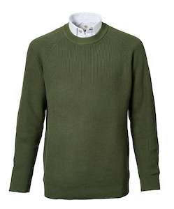 Menswear: Willis Crew Neck Cotton Knit - Army Green Online 3 Wise Men NZ