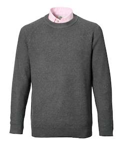 Willis Crew Neck Cotton Knit - Charcoal Online 3 Wise Men NZ