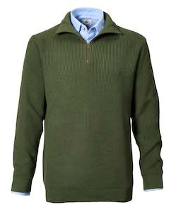 Frank Zip Neck Cotton Knit - Green Online 3 Wise Men NZ