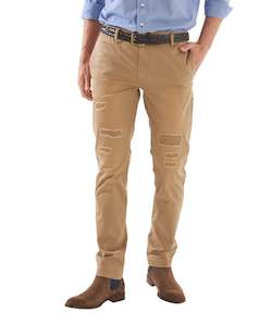 Kaine Distressed Chino - Khaki Online 3 Wise Men NZ