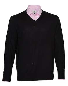 Fisher V Neck Merino Knit - Black Online 3 Wise Men NZ