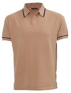 Paxton Knit Polo Shirt - Tan Online 3 Wise Men NZ