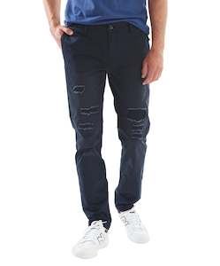 Kaine Distressed Chino - Navy Online 3 Wise Men NZ