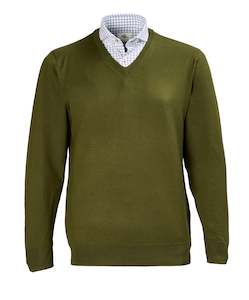 Fisher V Neck Merino Knit - Deep Army Online 3 Wise Men NZ