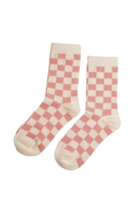 Kathryn Wilson - Check Socks Cream/Pink