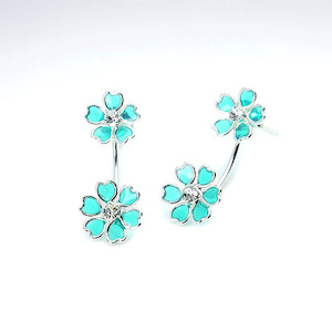 DOUBLE FLOWER EAR JACKET EARRINGS 925.co.nz