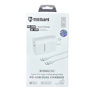 Telephone including mobile phone: Maxguard Type C & USB Power Adapter Wall Plug (NZ / AUS), With Type C to Type C Cable