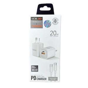 Mobigo Type C & USB Power Adapter Wall Plug (NZ / AUS), With Type C to Type C Cable