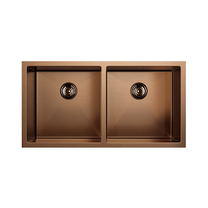 Zalo - Kitchen Sink Double 855mm - Brushed Copper (Overflow)