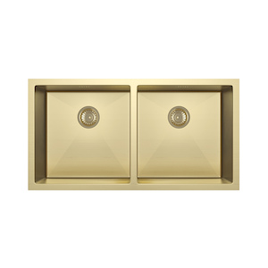 Zalo - Kitchen Sink Double 855mm - Brushed Brass (Overflow)