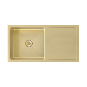 Jai Kitchen Sink Single 880mm - Brushed Brass (Overflow)