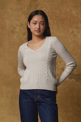 Merino Cable Jumper in Alabaster