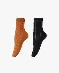 2 Pack Pointelle Sock in Art Black or Art Rosa