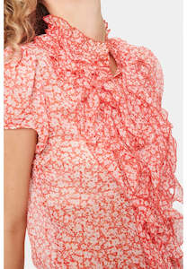 Womenswear: Lilja Crinkle Shirt in True Red Florals