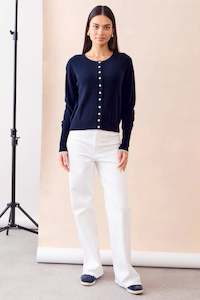 Womenswear: Betty Tipped Cardigan in Navy/Foggy