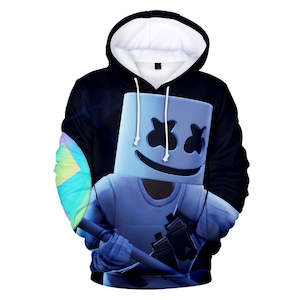 Fortnite DJ Marshmello Hoodie 3D Print Drawstring Sweatshirt Pullover Cosplay Youth Jumper