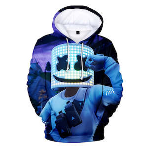 Fortnite DJ Marshmello Hoodie 3D Print Drawstring Sweatshirt Pullover Cosplay Youth Jumper