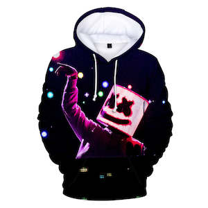 Fortnite DJ Marshmello Hoodie 3D Print Drawstring Sweatshirt Pullover Cosplay Youth Jumper