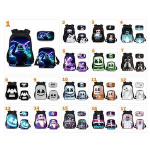 3 Packs DJ Marshmello Casual Backpack + Shoulder Bag + Pencil Bag