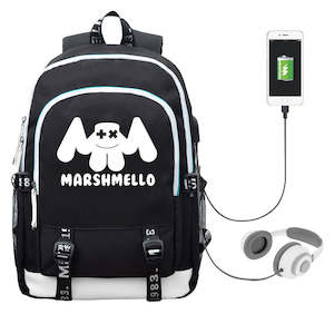 Black DJ Marshmello Backpack School Bags with USB Port