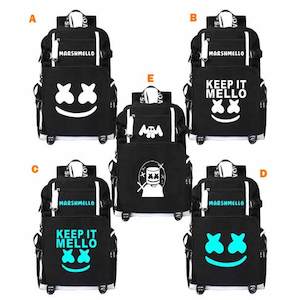 Black DJ Marshmello Printed Backpack Canvas School Bags