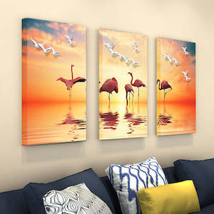 Computer game: 3pcs Flamingo Sunset Wall Watercolor Art Prints Canvas Poster