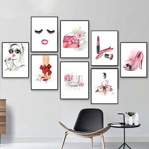 Fashion Women Makeup Wall Watercolor Art Prints Canvas Poster