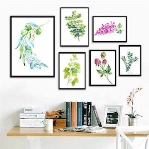 Green Leaves Plant Wall Watercolor Art Prints Canvas Poster