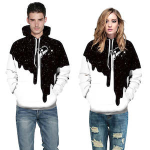 Fashion Milk Bottle Black and White Starry 3D Print Hooded Pullover Coat Jacket