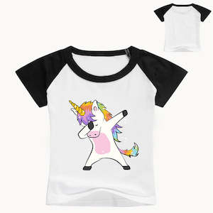 Summer Cotton Kids T-shirts Cartoon Unicorn Short Sleeve Casual Plain Color Tees