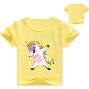 Fashion Summer Cotton Kids T-shirts Cartoon Unicorn Short Sleeve Casual Plain Color Tees