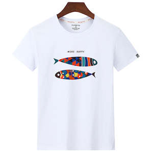 Fashion Summer Short Sleeve Cotton Casual T-shirt More Happy Fish Print