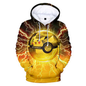 Hot Cartoon Pokemon Go Pikachu Yellow Jumper Casual Sports Hoodies for Kids Youth Adult