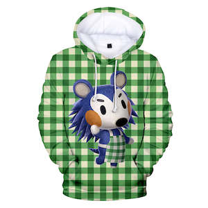 Computer game: Green Grid Animal Crossing Amiibo Mabel Cosplay Long Sleeve Jumper Hoodie for Kids Youth Adult