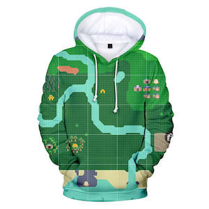 Computer game: Green Animal Crossing Map Cosplay Long Sleeve Jumper Hoodie for Kids Youth Adult