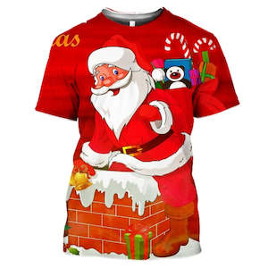 Christmas Santa Claus T-shirts Sports Summer Top Tees for Kids Adults Xmas Gift