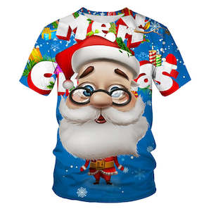 Christmas Santa Claus T-shirts Sports Summer Top Tees for Kids Adults Xmas Gift