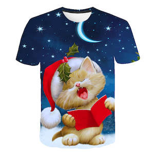 Christmas Santa Claus T-shirts Sports Summer Top Tees for Kids Adults Xmas Gift